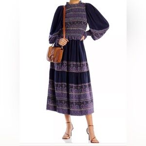 SEA smocked
Adella shirred printed silk crepe de chine midi dress,